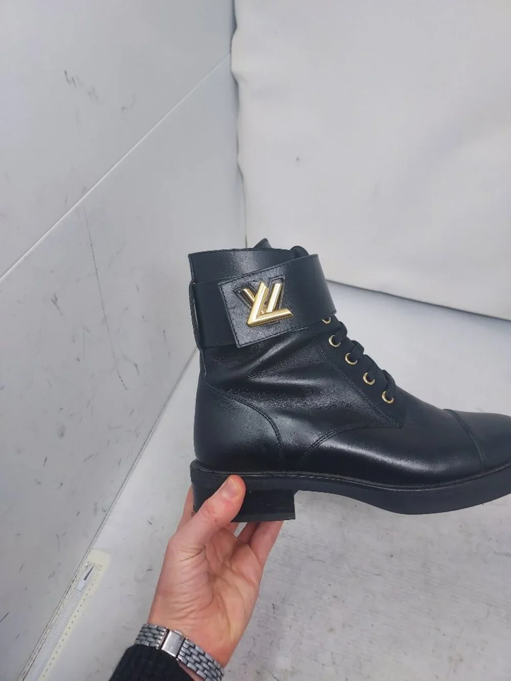 Louis Vuitton Black Leather Wonderland Ranger Combat Boot